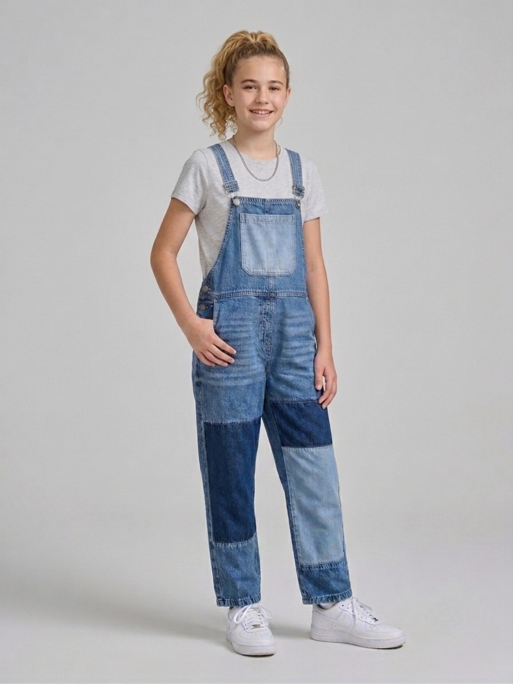 Next Denim Overalls Youth Girl Patchwork 12 Grunge Retro Colorblock Streetwear